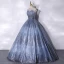 Charmant Scintillantes Océan Bleu Perlage Paillettes Robe De Bal 2021 Robe Boule Encolure Dégagée Sans Manches Dos Nu Longue Robe De Ceremonie