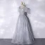 Chic / Belle Argenté Glitter Paillettes Robe De Bal 2021 Princesse V-Cou Manches Courtes Dos Nu Longue Robe De Ceremonie