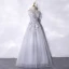 Élégant Argenté Paillettes En Dentelle Fleur Robe De Bal 2021 Princesse Volants Bustier Sans Manches Dos Nu Longue Robe De Ceremonie