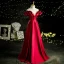 Elegant Burgundy Satin Prom Dresses 2021 A-Line / Princess Off-The-Shoulder Sleeveless Backless Floor-Length / Long Formal Dresses
