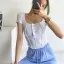 Sexy Summer Sky Blue Street Wear Tight  T-Shirts 2021 U-Neck Short Sleeve Women's Tops