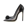Sexy Black See-through Evening Party Pumps 2021 Flower 12 cm Stiletto Heels Pointed Toe Pumps High Heels