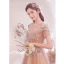 Charmant Rougissant Rose Perlage Perle Paillettes En Dentelle Fleur Robe De Bal 2021 Princesse Encolure Dégagée Manches Courtes Dos Nu Longue Robe De Ceremonie