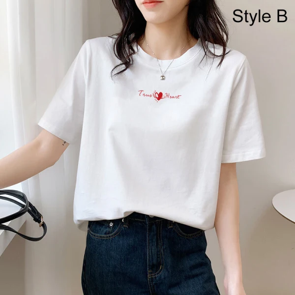 Chic / Beautiful White Casual Cartoon Printing Loose T-Shirts 2021 Cotton Scoop Neck Short Sleeve Women's Tops T-shirt