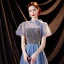 Fashion Ocean Blue Prom Dresses 2021 A-Line / Princess High Neck Beading Pearl Sequins Short Sleeve Backless Floor-Length / Long Formal Dresses