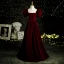 Vintage / Retro Burgundy Suede Prom Dresses 2021 A-Line / Princess Square Neckline Puffy Short Sleeve Backless Floor-Length / Long Formal Dresses