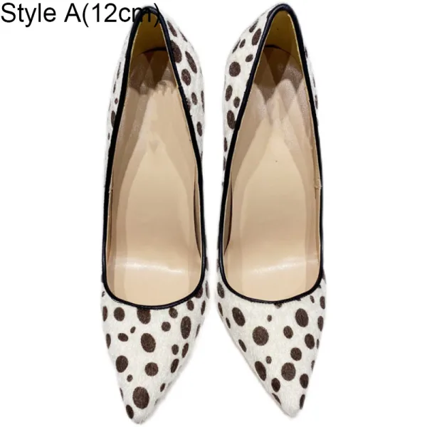 Mode Weiß Strassenmode Geflecktes Pumps 2021 Leder 12 cm Stilettos Spitzschuh Pumps Hochhackige