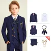 Navy Blue 5-piece Boys Wedding Suits 2021 Coat Pants Shirt Tie Long Sleeve Boys Wedding Suits