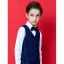 Bleu Marine 3 pièces Costume Garçon Mariage 2021 Noeud Manches Longues Gilet Chemise Pantalon Costumes De Mariage pour garçons