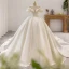 High-end Ivory Satin Wedding Dresses 2021 Ball Gown Off-The-Shoulder Puffy Short Sleeve Royal Train Wedding