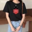 Chic / Beautiful Black Summer Casual Cartoon Printing Cotton Loose T-shirt 2021 Scoop Neck Short Sleeve Women's Tops T-Shirts