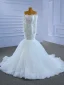 High-end White Wedding Dresses 2021 Trumpet / Mermaid Off-The-Shoulder Lace Flower Long Sleeve Backless Court Train Wedding