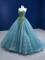 Schöne Dunkelgrün Blau Ballkleid Ballkleider 2021 Bandeau Ärmellos Rückenfreies Sweep / Pinsel Zug Festliche Kleider
