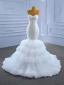 High End Weiß Perlenstickerei Spitze Blumen Brautkleider / Hochzeitskleider 2021 Meerjungfrau Bandeau Ärmellos Rückenfreies Hof-Schleppe Hochzeit