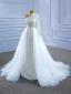 High End Glitzernden Weiß Brautkleider / Hochzeitskleider 2021 Meerjungfrau Perlenstickerei Stehkragen Perle Pailletten Lange Ärmel Rückenfreies Hof-Schleppe Hochzeit