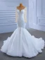 High-end White Beading Sequins Wedding Dresses 2021 Trumpet / Mermaid Scoop Neck Long Sleeve Cathedral Train Wedding