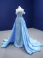 High-end Pool Blue Beading Pearl Sequins Prom Dresses 2021 Trumpet / Mermaid Scoop Neck Sleeveless Backless Chapel Train Formal Dresses