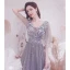 Sparkly Grey Beading Sequins Prom Dresses 2021 A-Line / Princess V-Neck 1/2 Sleeves Backless Floor-Length / Long Formal Dresses