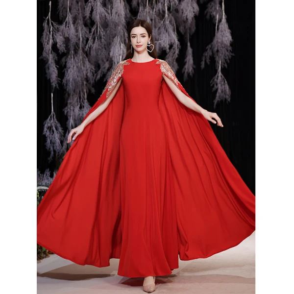 Chic / Belle Rouge Paillettes manteau Robe De Bal Robe De Soirée 2021 Princesse Encolure Dégagée Sans Manches Longue Robe De Ceremonie