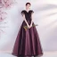 Vintage / Originale Violet Perlage Paillettes En Dentelle Fleur Robe De Bal 2021 Princesse V-Cou Manches Courtes Dos Nu Longue Robe De Ceremonie