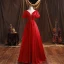Ethnic Red Satin Prom Dresses 2021 Ball Gown Scoop Neck Short Sleeve Backless Sash Floor-Length / Long Formal Dresses