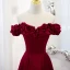 Elegant Burgundy Satin Prom Dresses 2021 A-Line / Princess Ruffle Off-The-Shoulder Short Sleeve Backless Floor-Length / Long Formal Dresses