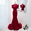 Chic / Beautiful Burgundy Satin Cheongsam / Qipao Evening Dresses 2021 A-Line / Princess High Neck Backless Rhinestone Sash Short Sleeve Floor-Length / Long Evening Party