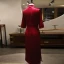 Chinese style Burgundy Satin Cheongsam 2021 Trumpet / Mermaid High Neck Beading Sequins 3/4 Sleeve Ankle Length Cheongsam / Qipao