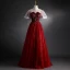 Sparkly Burgundy Sequins Prom Dresses 2021 Ball Gown V-Neck Beading Short Sleeve Backless Floor-Length / Long Formal Dresses