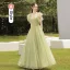 Simple Vert Cendré Robe Demoiselle D'honneur 2021 Princesse Paillettes Manches Courtes Dos Nu Longue Robe Demoiselle D'honneur