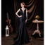 Sexy Black Satin Evening Dresses  Cocktail Dresses 2021 Trumpet / Mermaid V-Neck Sleeveless Backless Bow Sweep Train Evening Party Formal Dresses