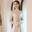 Charming Beige Beading Sequins Prom Dresses 2021 A-Line / Princess V-Neck Pearl Rhinestone Sash 3/4 Sleeve Backless Floor-Length / Long Prom Formal Dresses