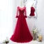 Chic / Belle Bordeaux Robe De Bal 2021 Princesse U-Cou Perlage En Dentelle Fleur Manches Longues Dos Nu Longue Promo Robe De Ceremonie