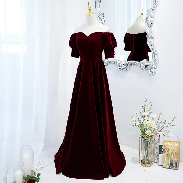 burgundy prom dresses under 100 Cheap Simple Burgundy Long Prom Dresses with Pockets ARD2162 main image 0