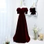 Elegant Suede Burgundy Prom Dresses 2021 A-Line / Princess Off-The-Shoulder Short Sleeve Backless Floor-Length / Long Prom Formal Dresses