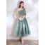 Charmant Vert Jade Paillettes Robe De Soirée 2021 Princesse Une épaule Manches Longues Dos Nu Thé Longueur Soirée Robe De Ceremonie