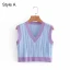 Fashion Sky Blue Two Tone Fall Knitting Casual Tank Sweaters 2021 V-Neck Short Sleeve Women's Tops