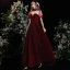 Elegant Burgundy Suede Prom Dresses 2021 A-Line / Princess High Neck Short Sleeve Backless Tea-length Prom Formal Dresses