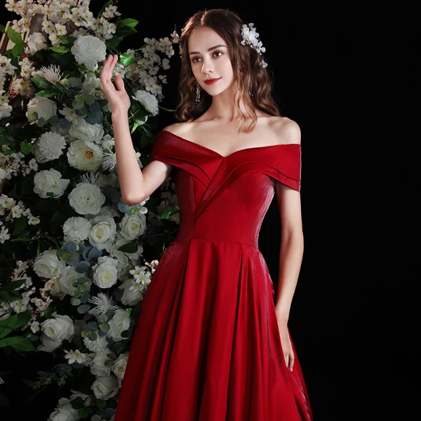 Chic / Belle Bordeaux Robe De Bal 2021 Princesse De l'épaule Manches Courtes Dos Nu Longue Promo Robe De Ceremonie