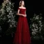 Charming Burgundy Pleated Prom Dresses 2021 A-Line / Princess Off-The-Shoulder Sleeveless Backless Split Front Floor-Length / Long Formal Dresses