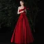 Fashion Burgundy Satin Prom Dresses 2021 A-Line / Princess One-Shoulder Bow Sleeveless Backless Floor-Length / Long Formal Dresses