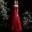 Elegant Burgundy Satin Prom Dresses 2021 A-Line / Princess Scoop Neck Ruffle Short Sleeve Backless Floor-Length / Long Formal Dresses