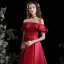 Modest / Simple Burgundy Satin Prom Dresses 2021 A-Line / Princess Off-The-Shoulder Short Sleeve Backless Floor-Length / Long Formal Dresses
