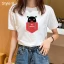 Casual Summer White Loose Cartoon Printing T-Shirts 2021 Cotton Scoop Neck Short Sleeve Women's Tops T-shirt