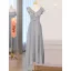 Modest / Simple Grey Satin Bridesmaid Dresses 2021 A-Line / Princess Spaghetti Straps Short Sleeve Backless Tea-length Wedding Party Dresses