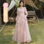 Chic / Belle Rose Bonbon Perle Robe Demoiselle D'honneur 2021 Princesse Manches Courtes Dos Nu Paillettes Longue Robe Pour Mariage