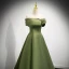Modest / Simple Clover Green Satin Prom Dresses 2021 A-Line / Princess Off-The-Shoulder Short Sleeve Backless Sweep Train Prom Formal Dresses