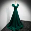 Vintage / Retro Dark Green Satin Prom Dresses 2021 A-Line / Princess Square Neckline Puffy Short Sleeve Backless Floor-Length / Long Prom Formal Dresses