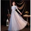 Charmant Bleu Ciel Appliques Robe De Bal 2021 Princesse Encolure Dégagée Perlage Paillettes En Dentelle Fleur Manches de cloche Dos Nu Longue Robe De Ceremonie