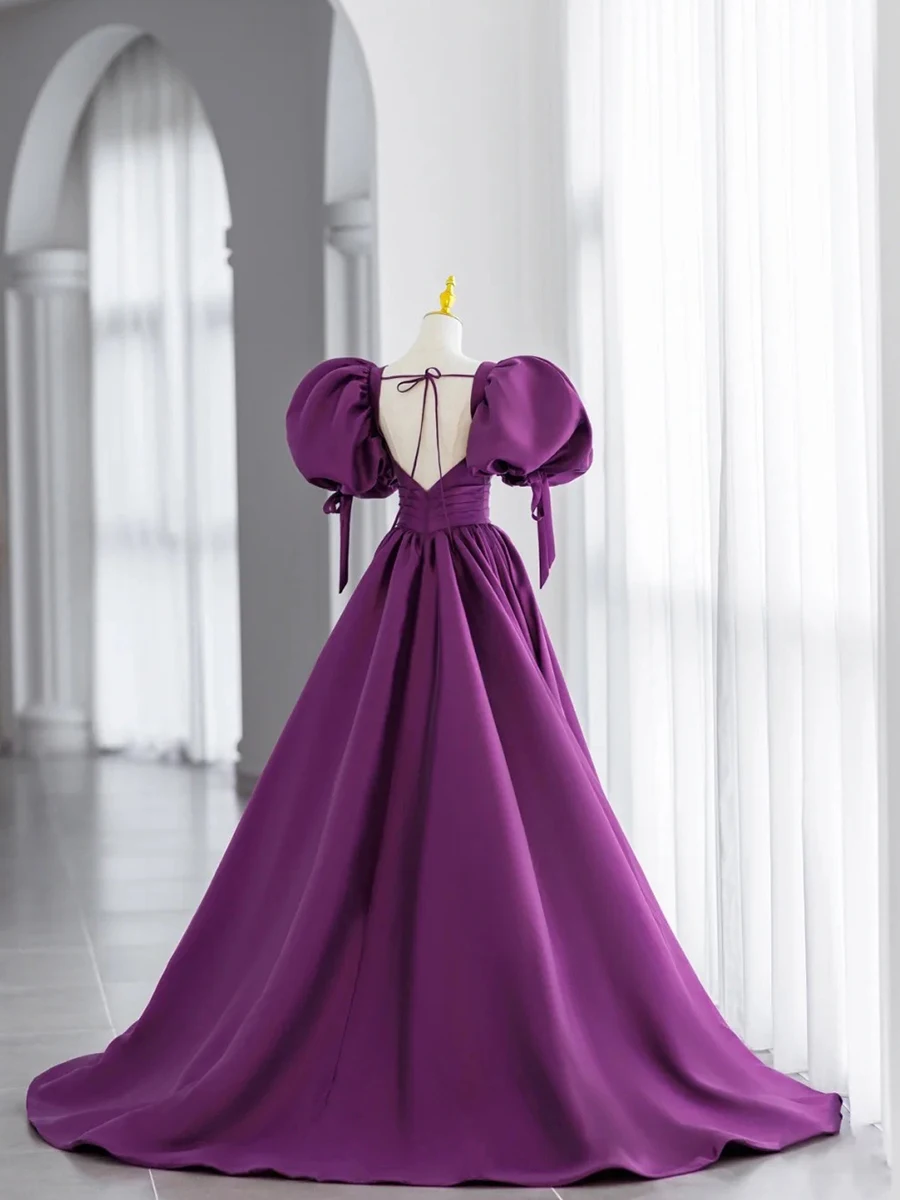 Vintage Retro Grape Satin Prom Dresses 2021 A-Line Princess V-Neck Puffy Short Sleeve Vintage Retro Grape Satin Prom Dresses 2021 A-Line Princess V-Neck Puffy Short Sleeve